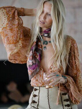 CU Till The Morning Comes Silk Blouse Burnt Orange Paisley